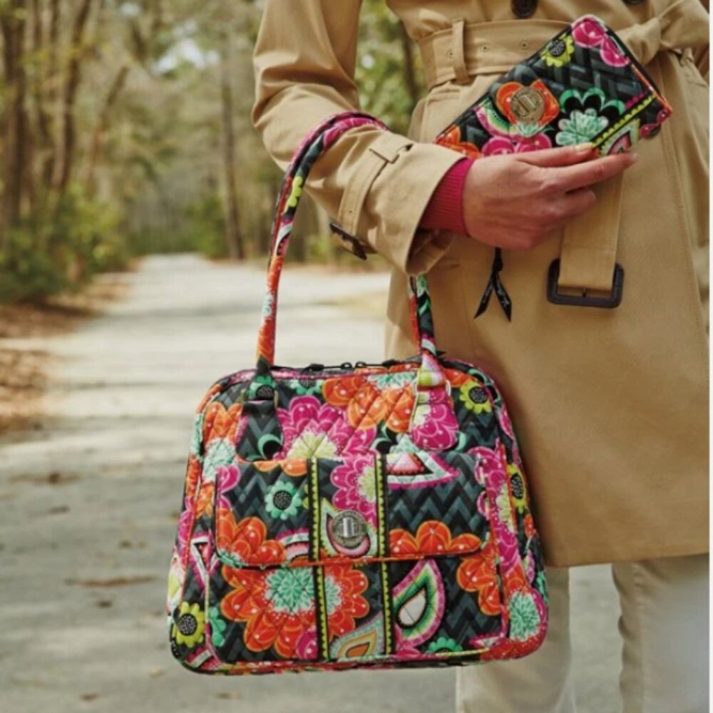 vera bradley turnlock satchel jazzy blooms quilted purse